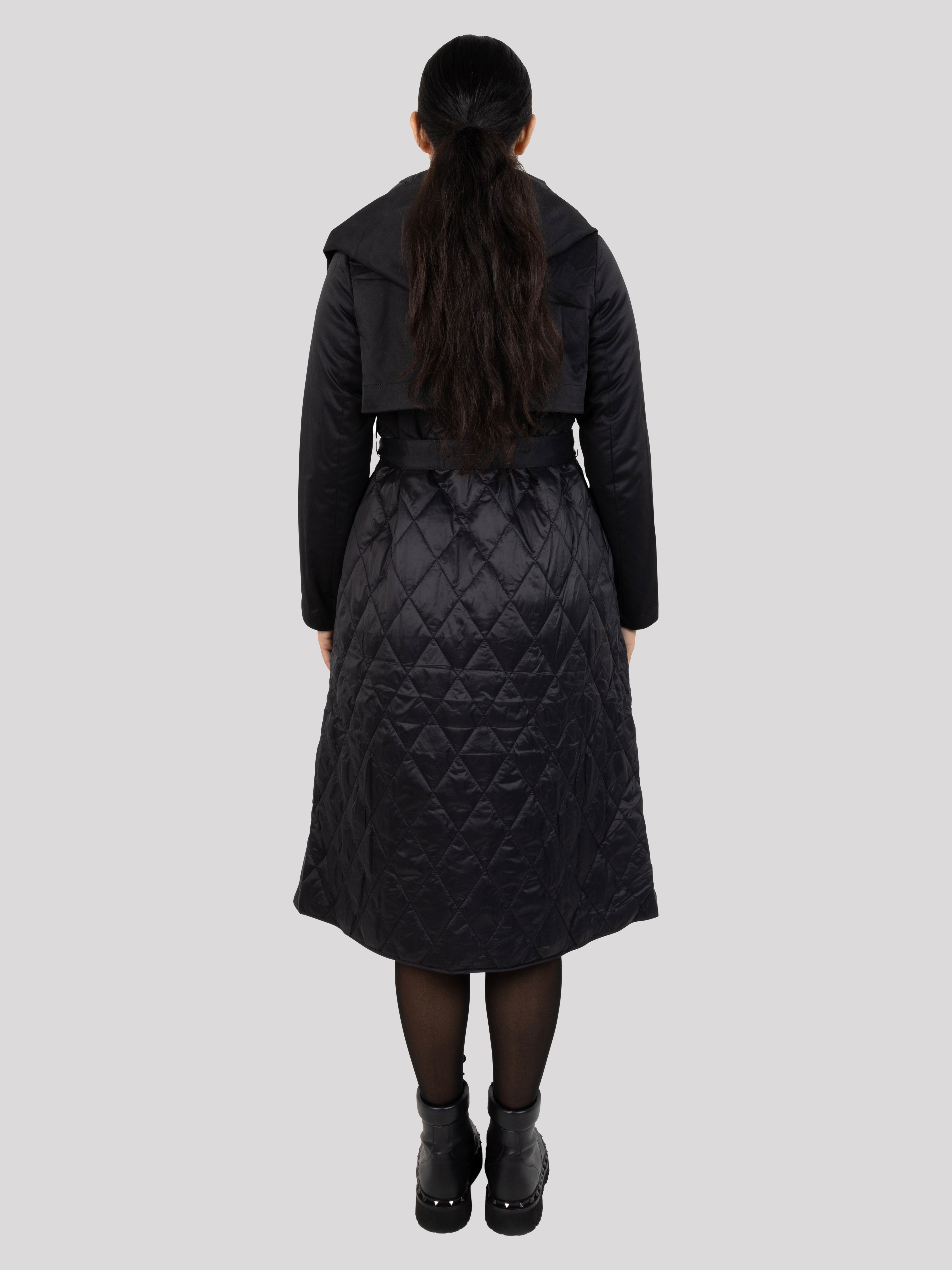 Stylish Black Quilted Women's Jacket With Belt