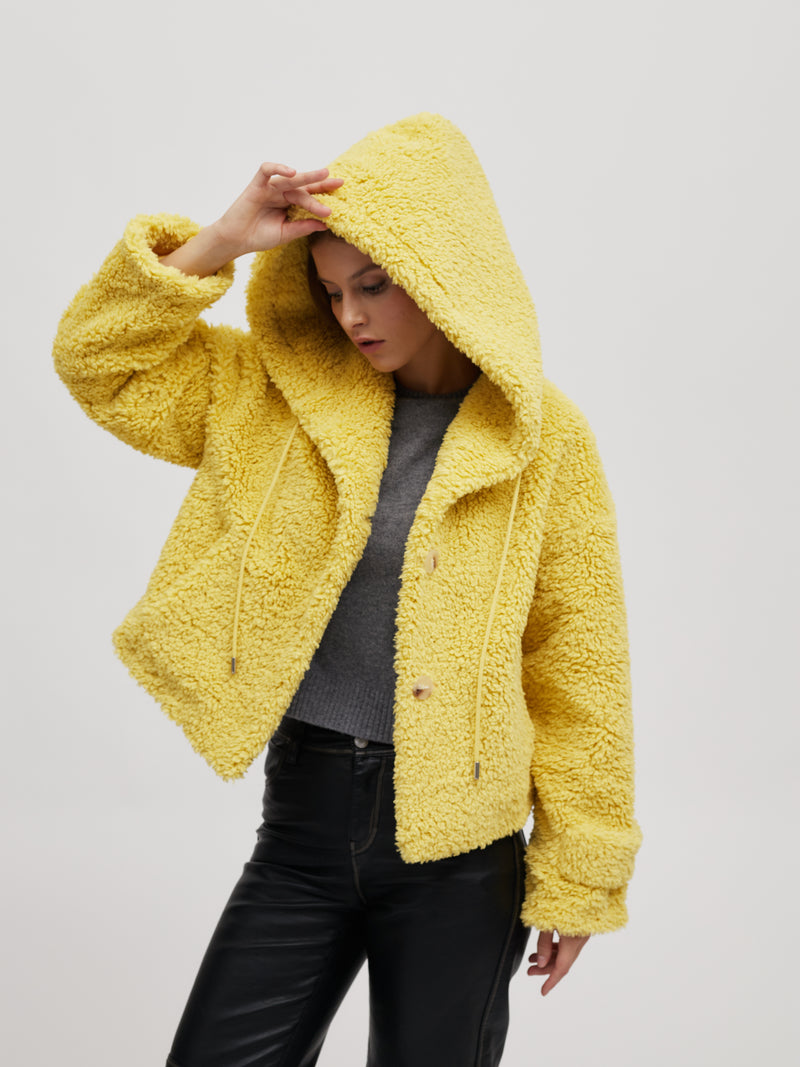 Playful Faux-Shearling Jacket with Hood